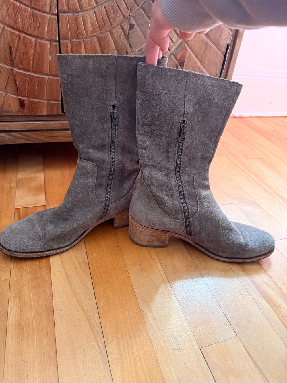Kork-Ease Suede Mid-Calf Side-Zip Women's Boot in Taupe